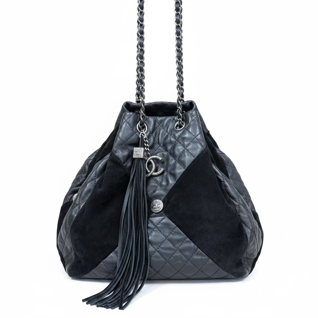 Chanel Quilted Leather & Suede Fringe Tassel Drawstring Bucket Bag
