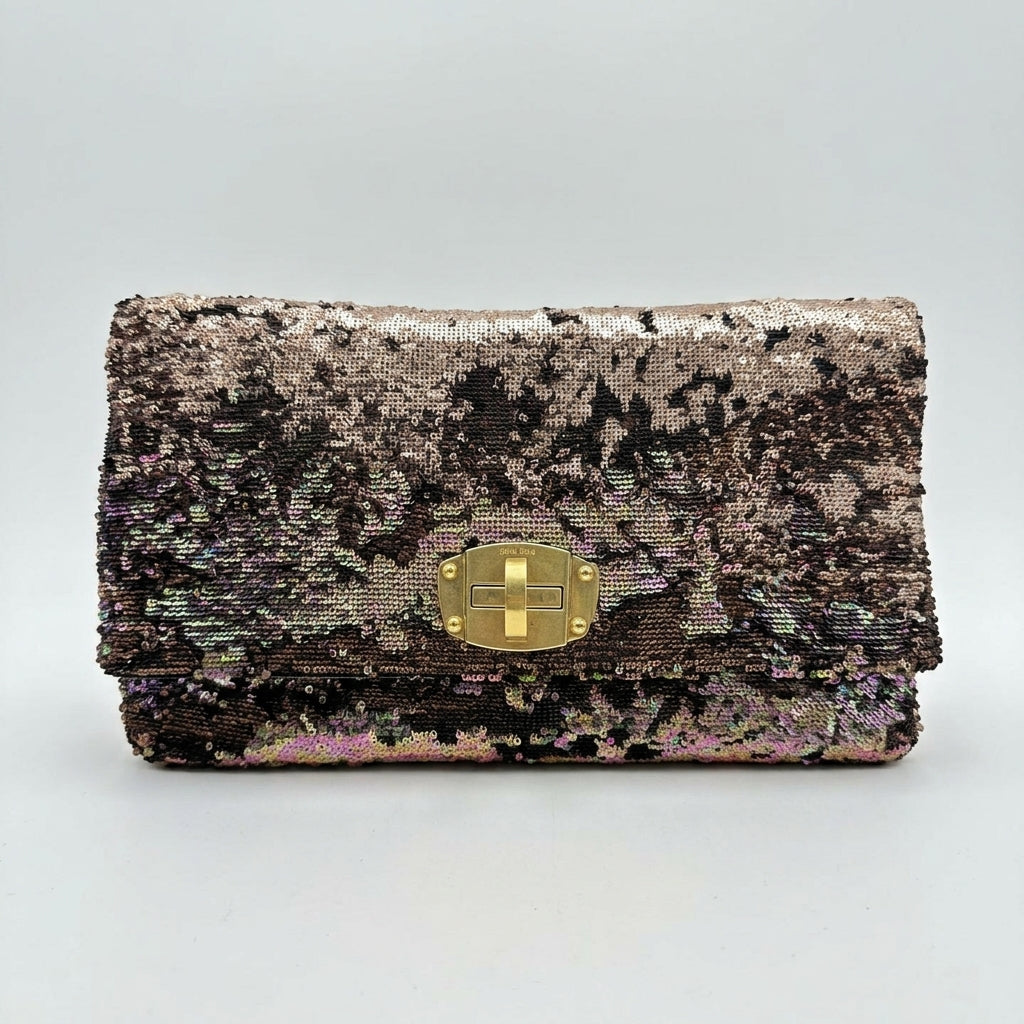 Miu Miu Amber Sequin Foldover Push-Lock Convertible Shoulder Bag