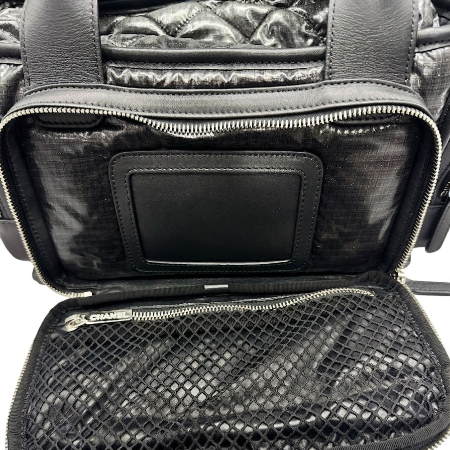 Chanel Black Quilted Nylon & Shearling Bowling Silver-Tone Hardware