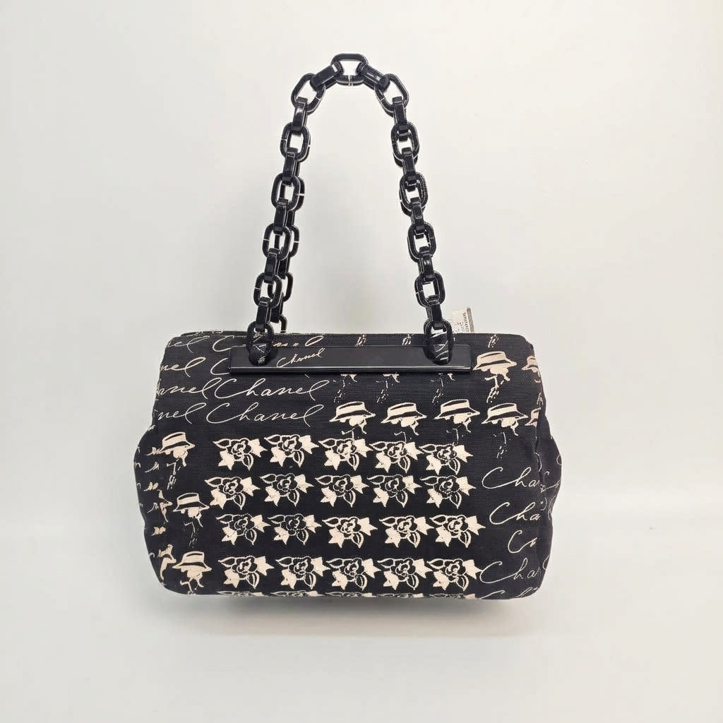 Chanel Vintage Printed Canvas Acrylic Chain Tote Bag