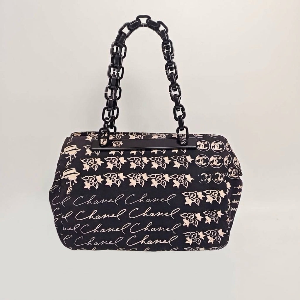 Chanel Vintage Printed Canvas Acrylic Chain Tote Bag