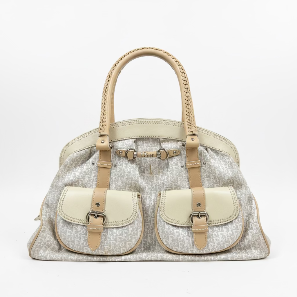 Vintage Christian Dior Beige Trotter Romantique Pocket Tote