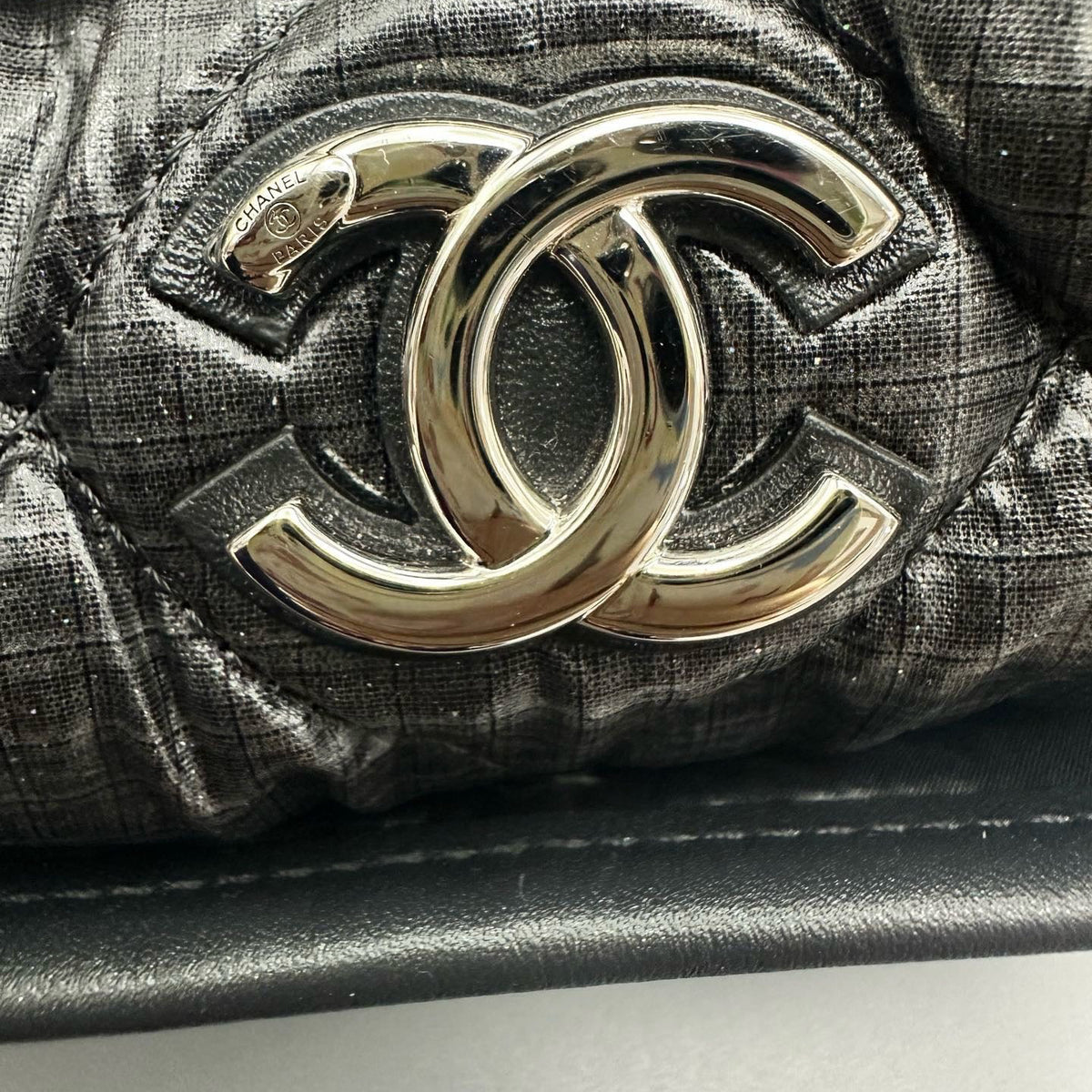Chanel Black Quilted Nylon & Shearling Bowling Silver-Tone Hardware