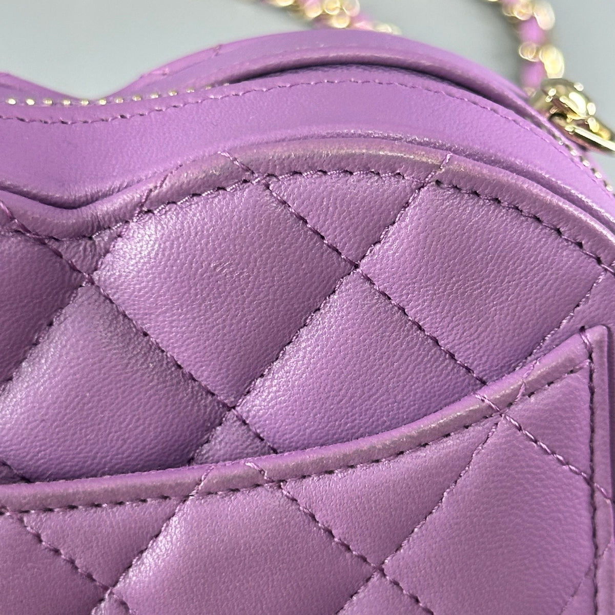 Chanel Lambskin Quilted Heart Clutch With Chain