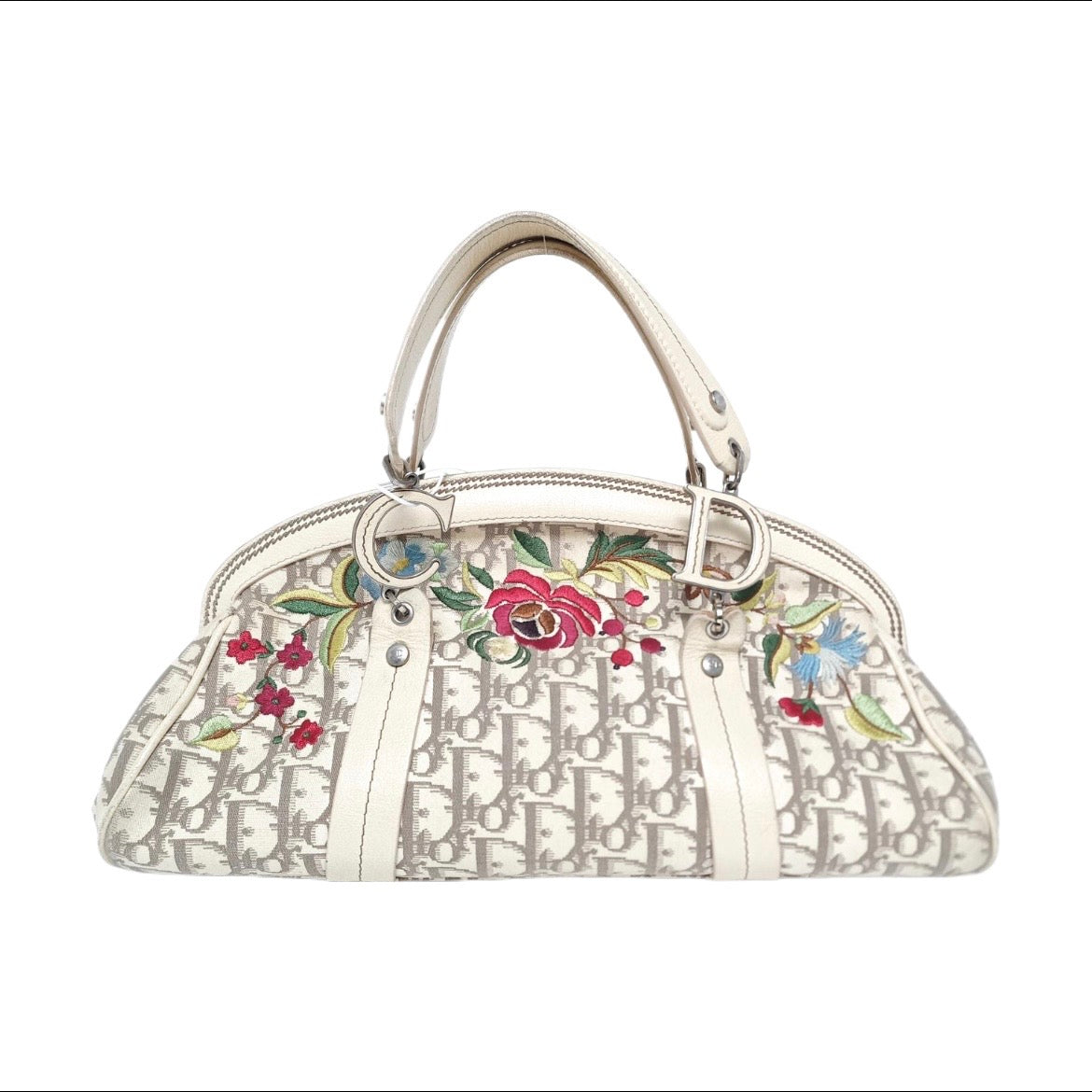 Christian Dior Romantique Floral Embroidered Trotter Canvas Bag (Dior Romantique）