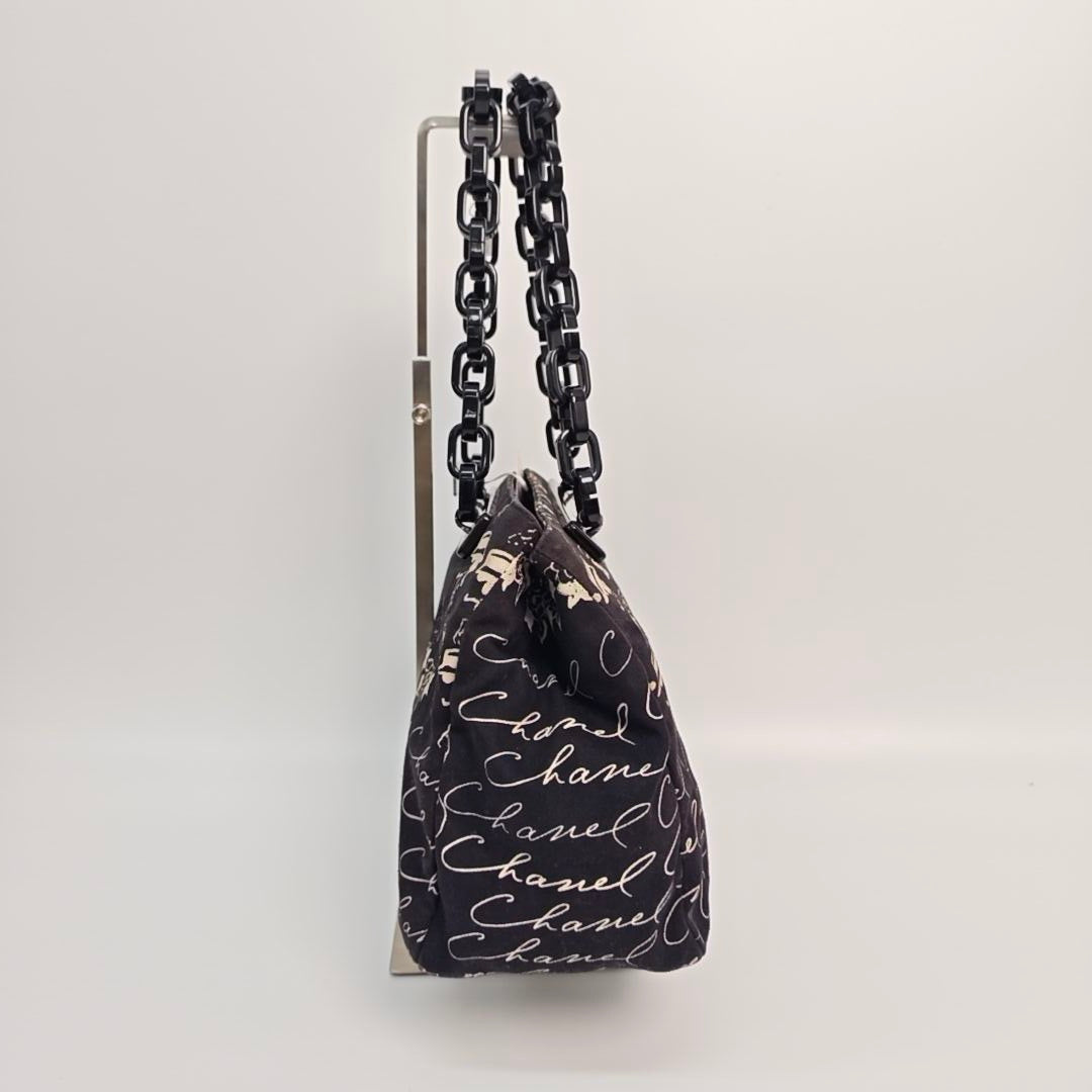 Chanel Vintage Printed Canvas Acrylic Chain Tote Bag