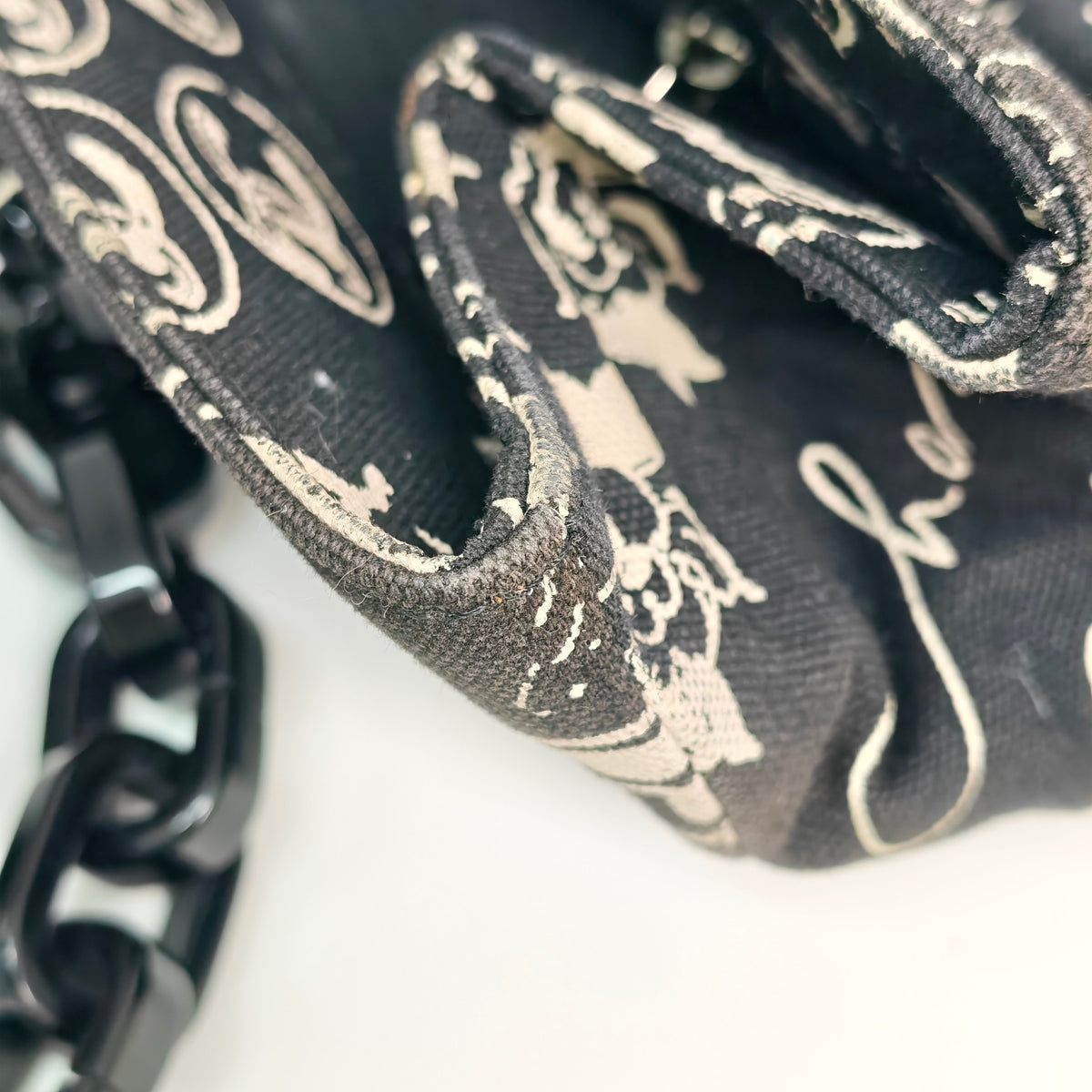 Chanel Vintage Printed Canvas Acrylic Chain Tote Bag